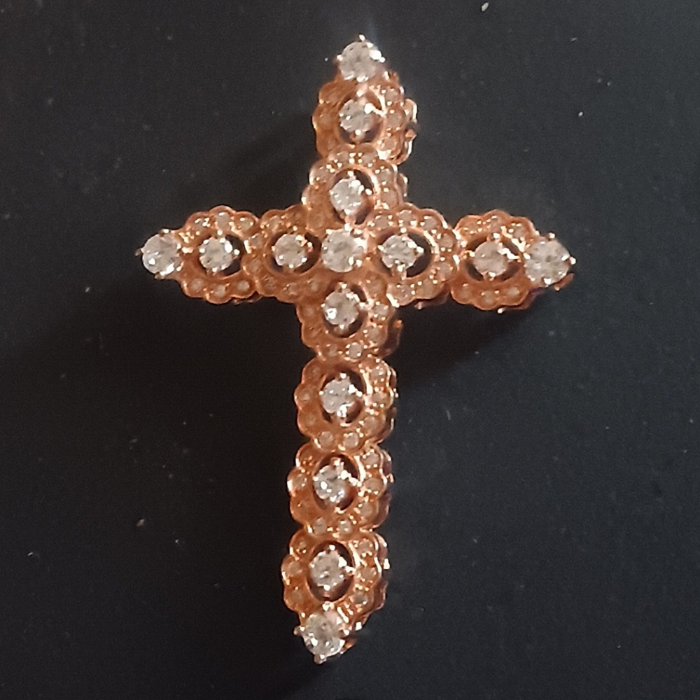 Elegant Sterling Silver, Gold Tone, Cross Pendant with CZ